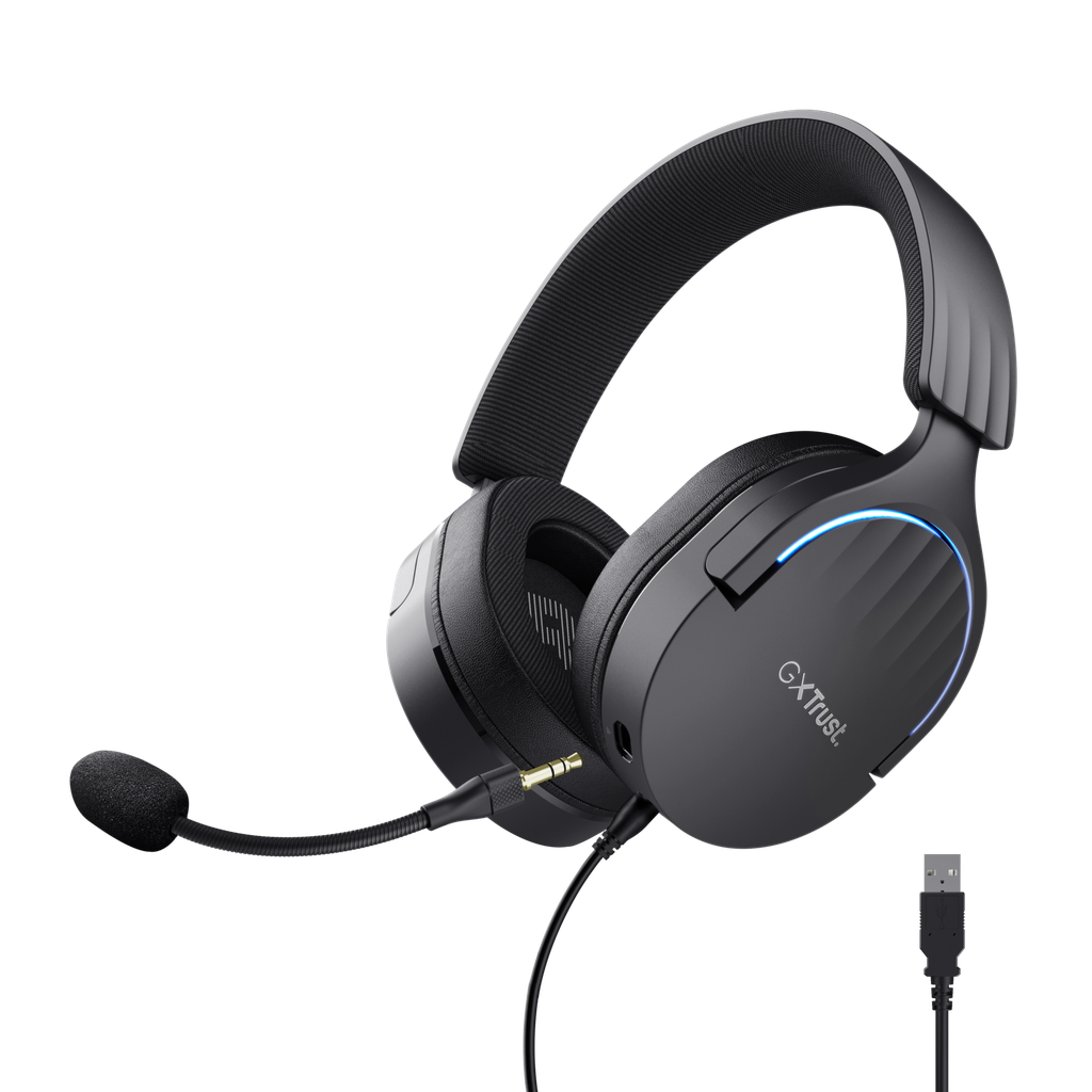 Audifono Diadema Trust Gxt 490 Fayzo Negra Gamer Sonido 7.1 USB con Cancelacion de ruido en microfono compatible con PC, PS4 y PS5