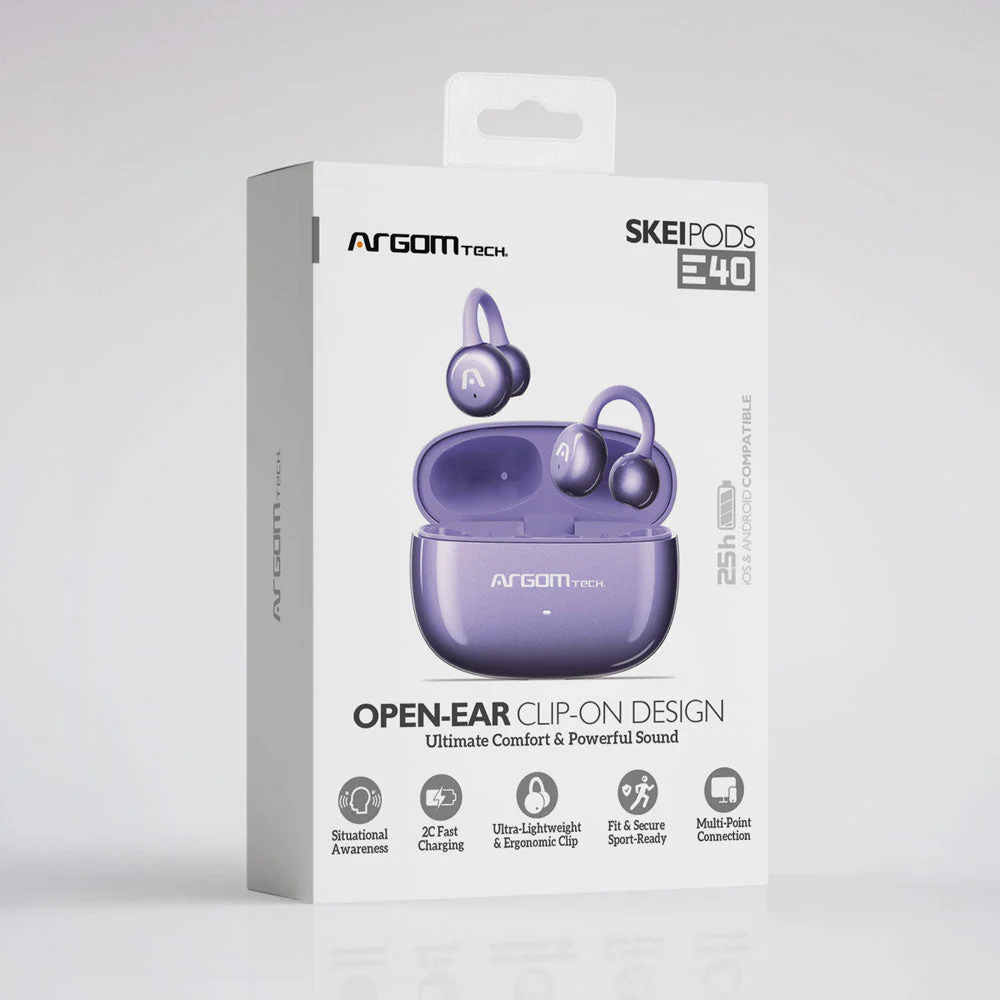Auriculares TWS con diseño Open-Ear Clip-On Argom SkeiPods E40 púrpura A00785