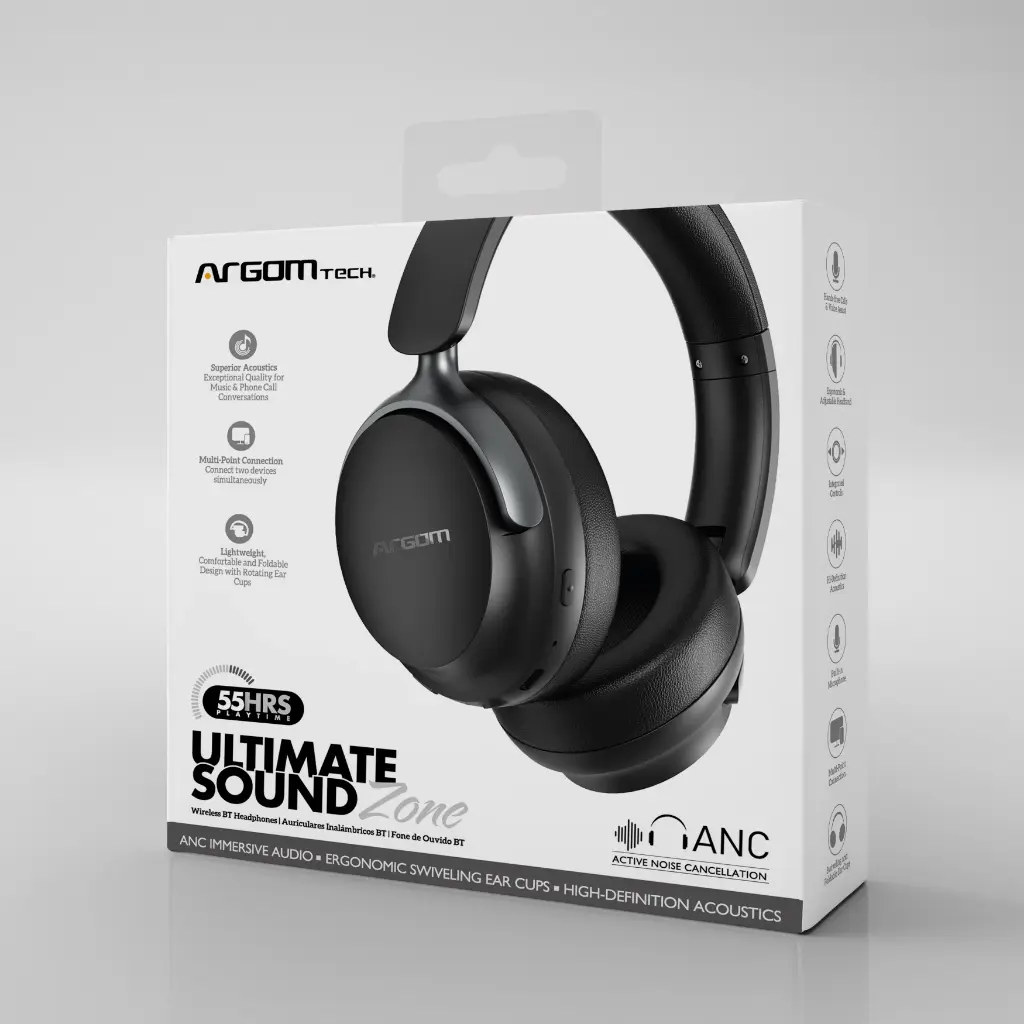 Auriculares inalámbricos BT con cancelación activa de ruido ANC Argom Ultimate Sound Zone negros A00733