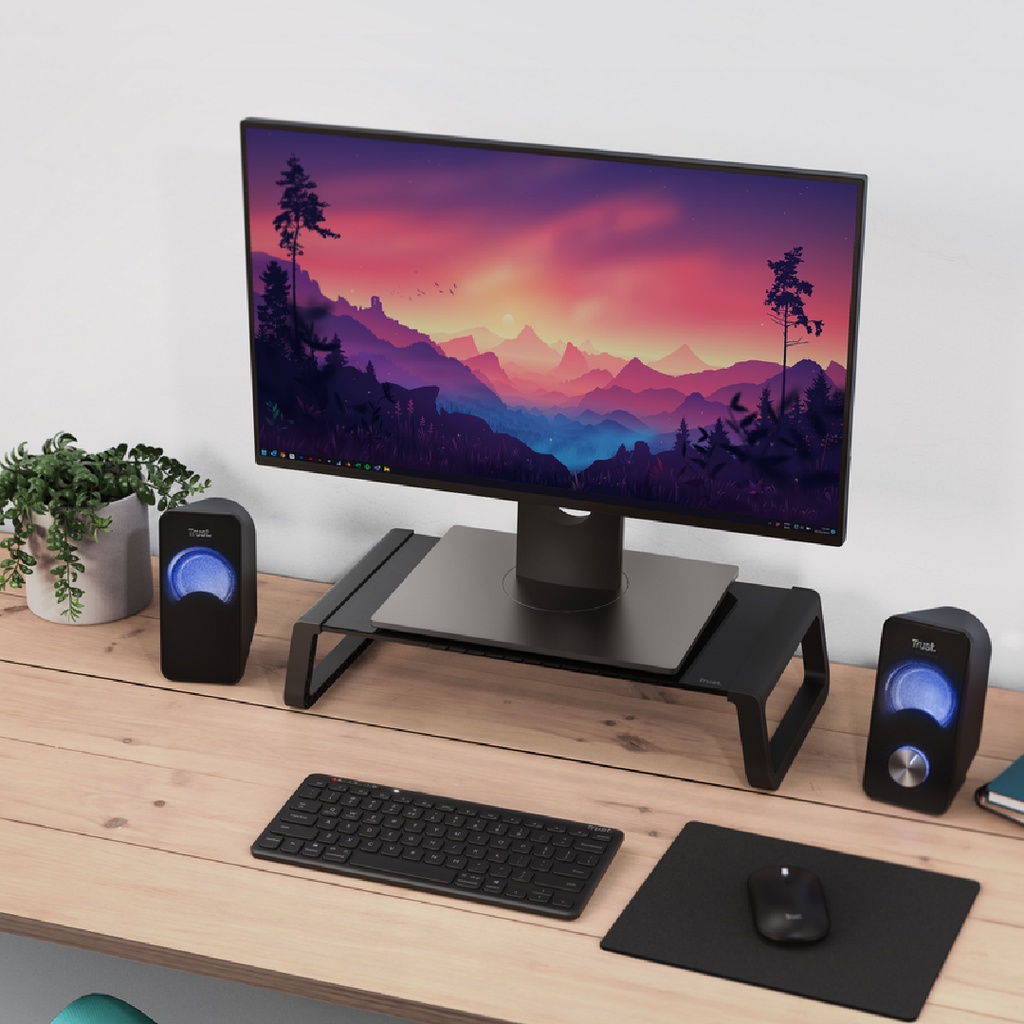 Base Soporte Para Monitor en Cristal Templado Trust Monta Negro