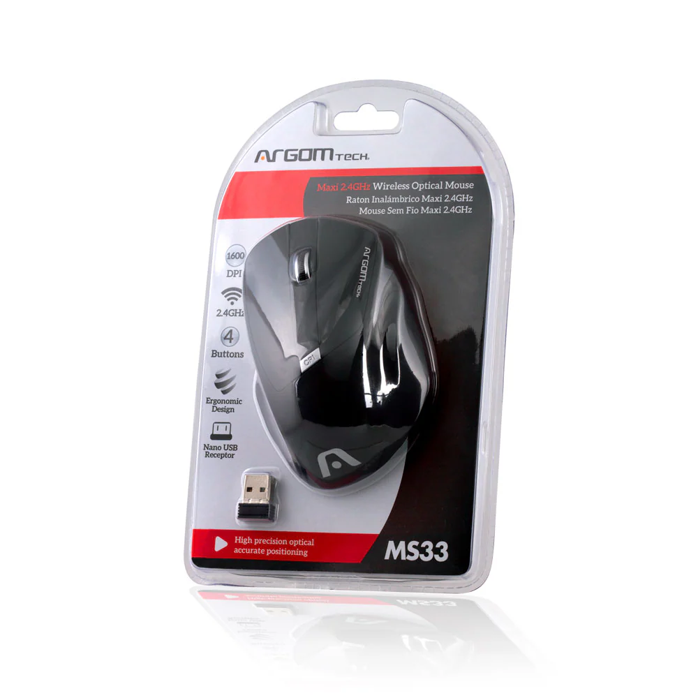 Mouse óptico inalámbrico 2,4GHz Argom MS33 negro A00440