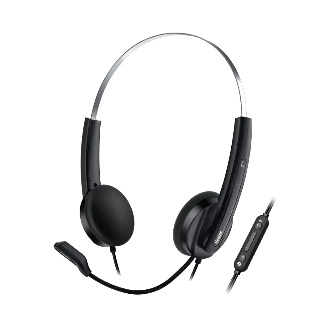 [21516] Audifono Diadema Genius HS-220U Usb con Microfono Negro 2 mts Cable