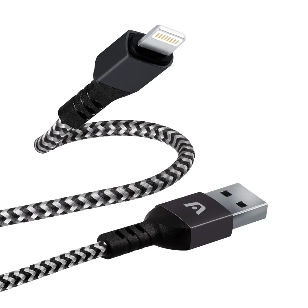 Cable trenzado de nailon negro USB a Lightning x 1,8 metros Argom A00511