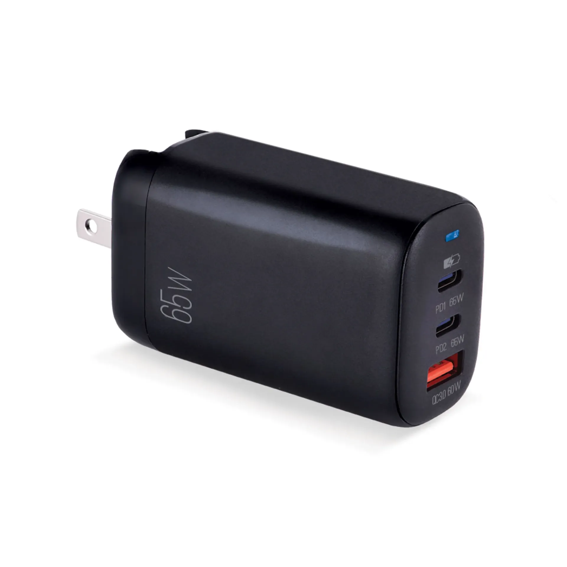 3-PORTS PD FAST WALL CHARGER ARGOM VOLTA P8 2xTYPE-C+USB 65W FOLDABLE PLUG 
